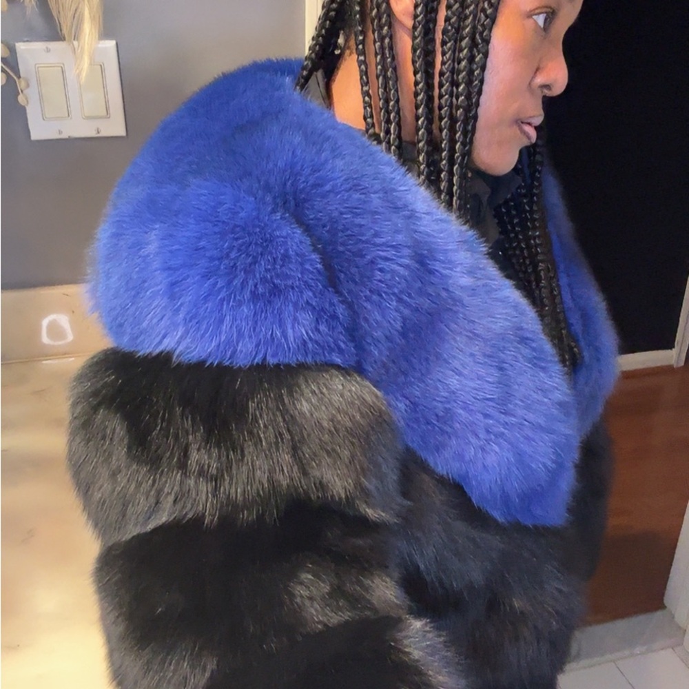 Luxurious Blue and Black fox fur custom fur coat